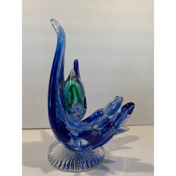 Fish Waves Glass Art Figurine Pedestal - Picture 7 of 11